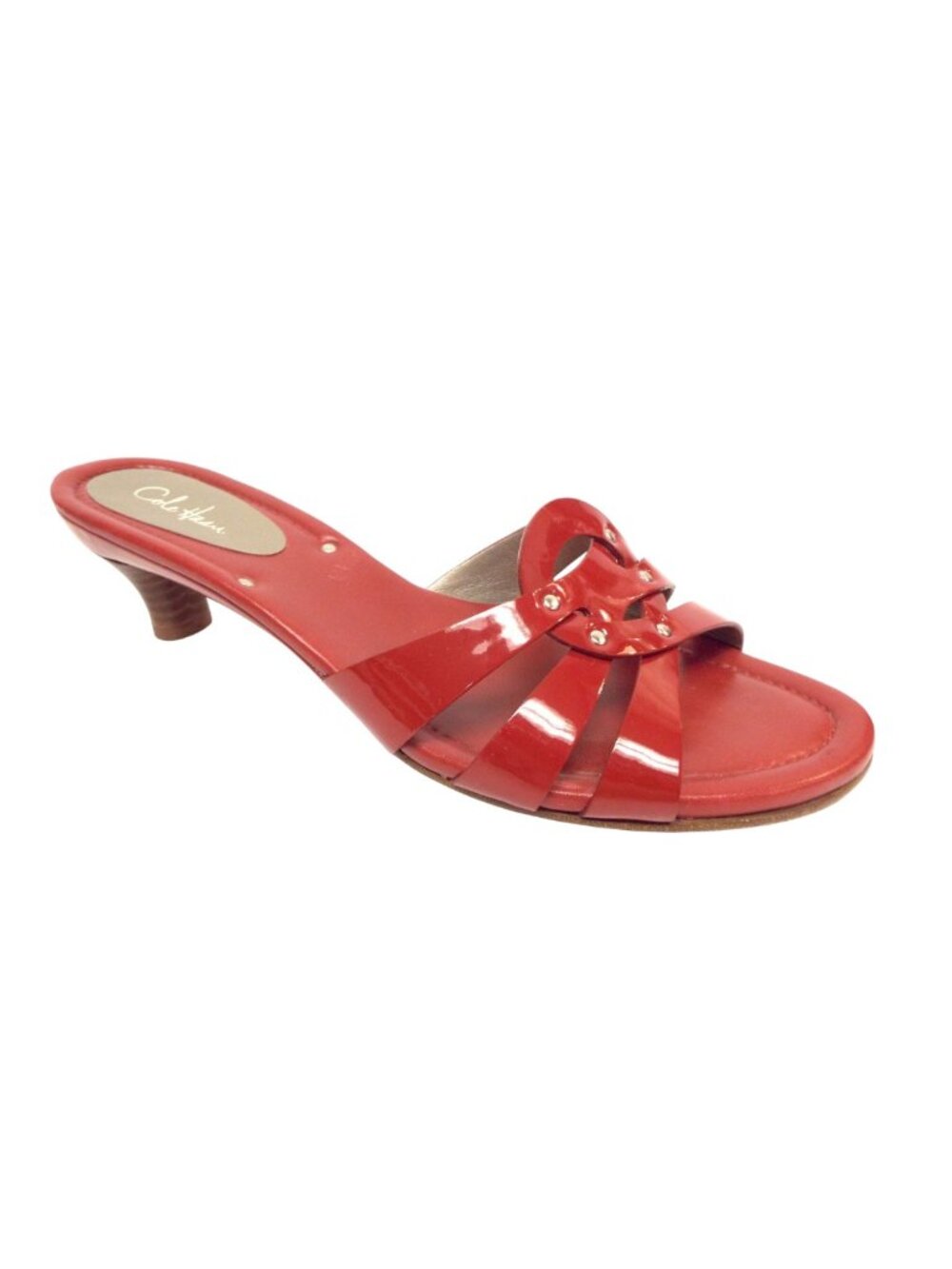 COLE HAAN Red Patent Leather Slide Heel Sandals 8.5